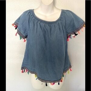 SPEED LIMIT chambray tassel embroidered trim blouse size medium